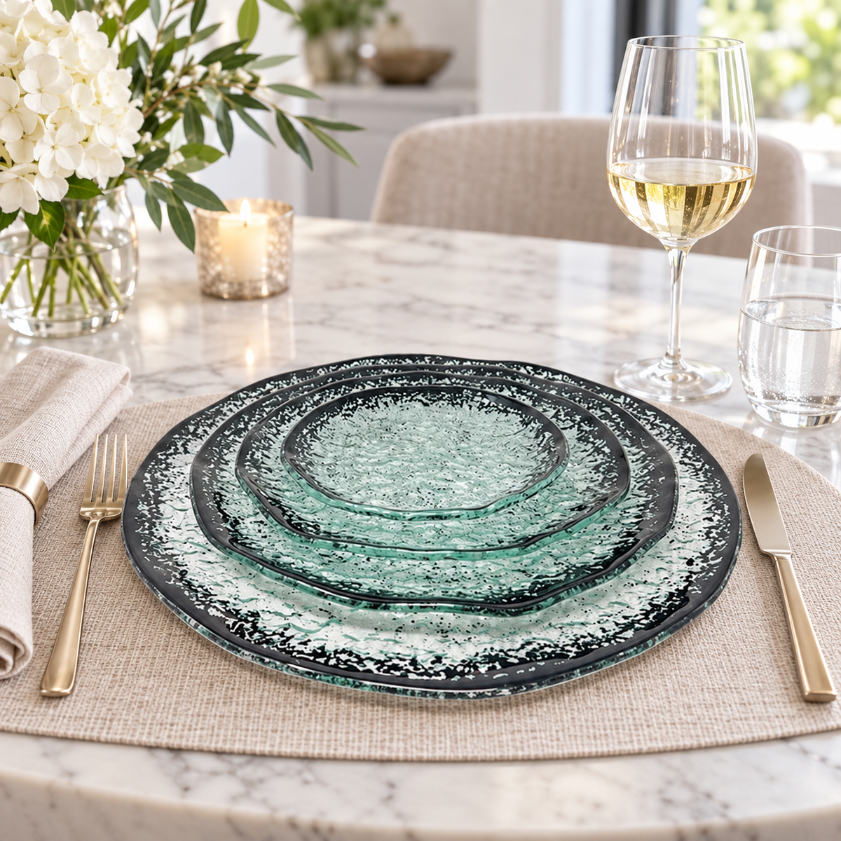Set of 4 Plates with Scattered Black Design
