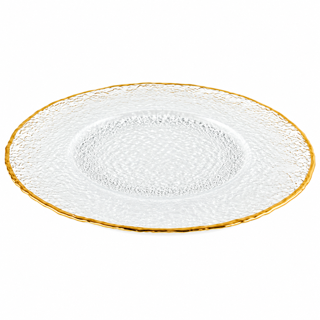 Set of 4 Textured Glass Plates with Gold Rim