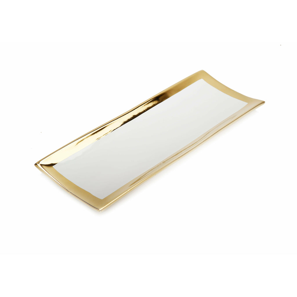 Gold Edged White Rectangular Tray