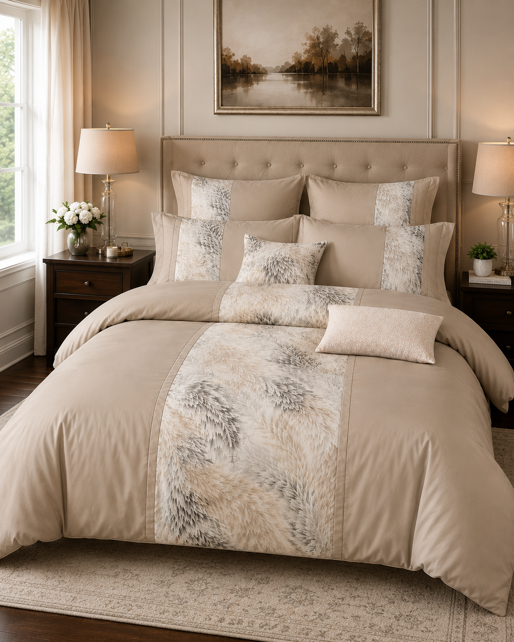 The Savoy Beige Velveteen Duvet Cover Bedding Set