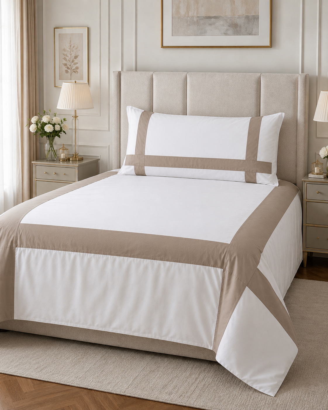 Ritz Style Cotton Sateen - Taupe Duvet Cover Bedding Set (King Pillowcases)