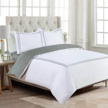 Double Embroidery Grey Duvet Cover Bedding Set