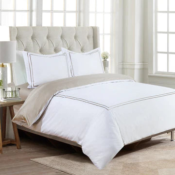 Double Embroidery Taupe Duvet Cover Bedding Set