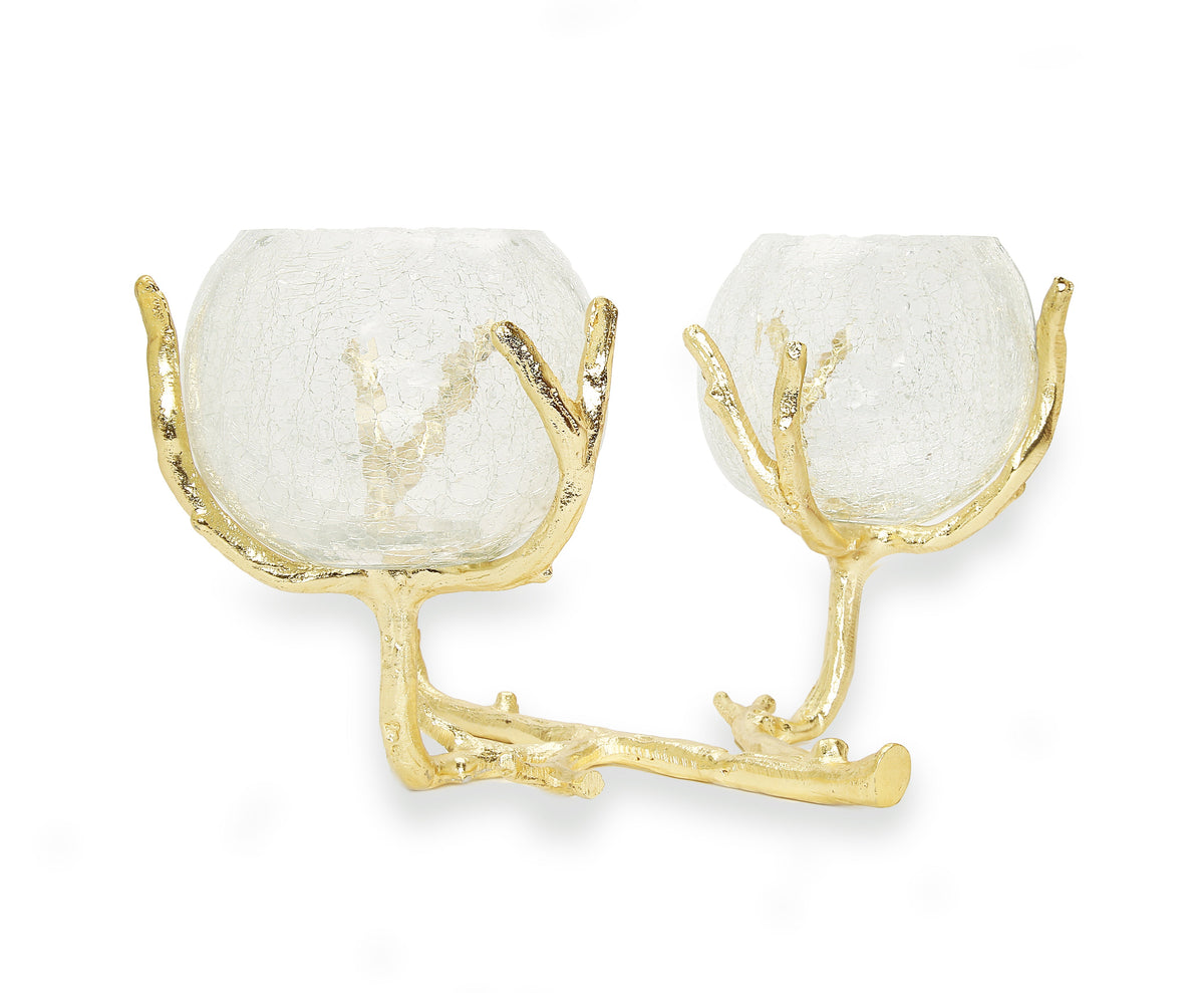 Gold 2 Branch Centerpiece - 11"L x 9.5"W x 6.30"H Glass - 4"D