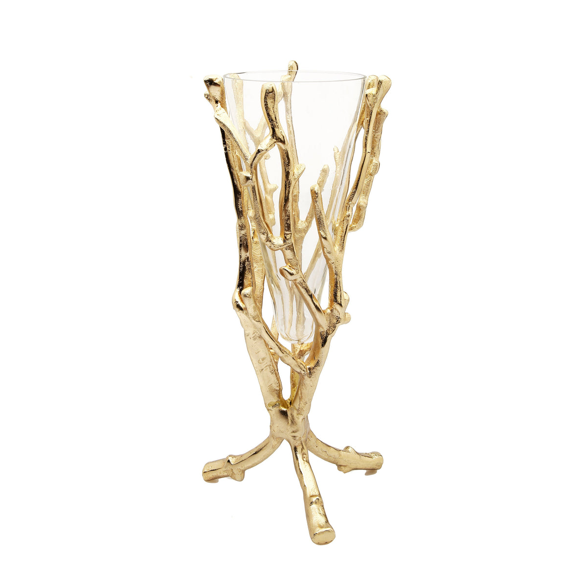 Gold Floral Vase with Removable Glass Insert