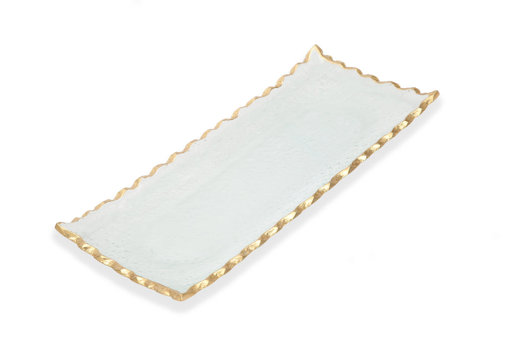 Glass Oblong Tray with Gold Edge 14"L x 6.75"W