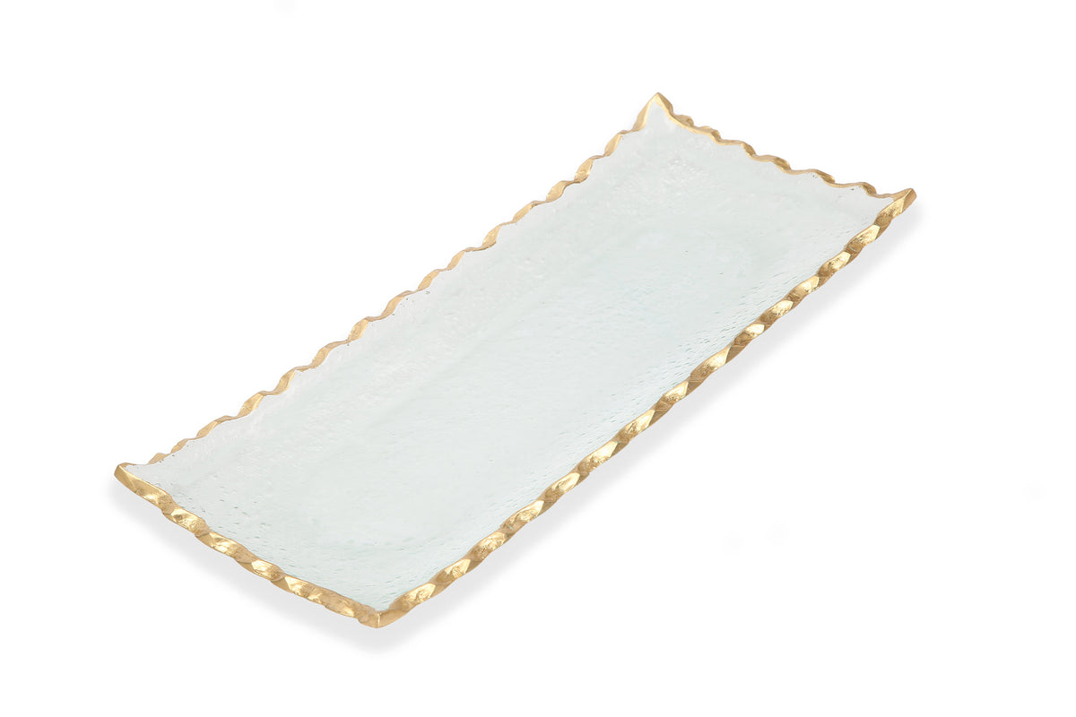 Glass Oblong Tray with Gold Edge 14"L x 6.75"W