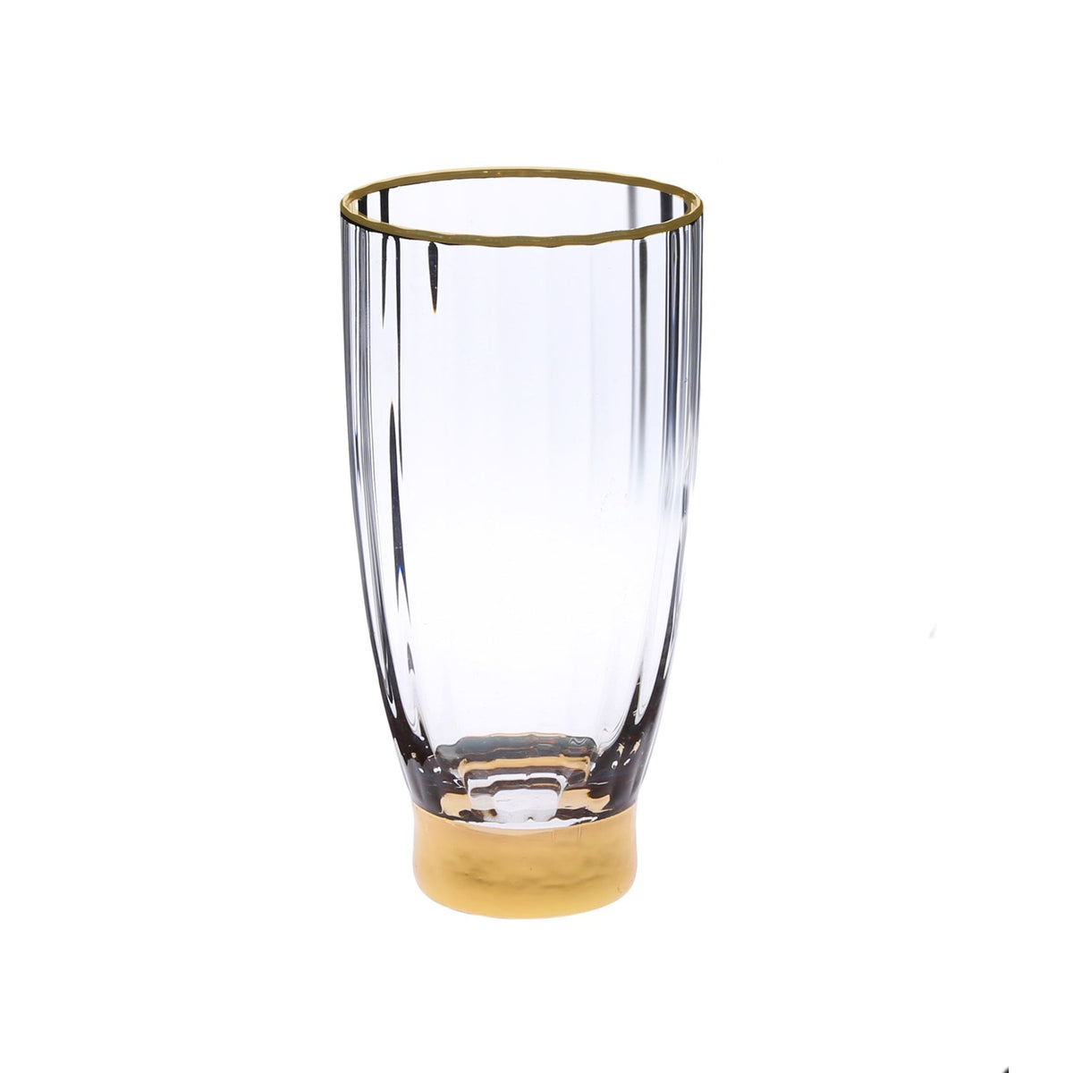 Set of 6 Straight Textured Water Tumblers with Gold Base and Rim