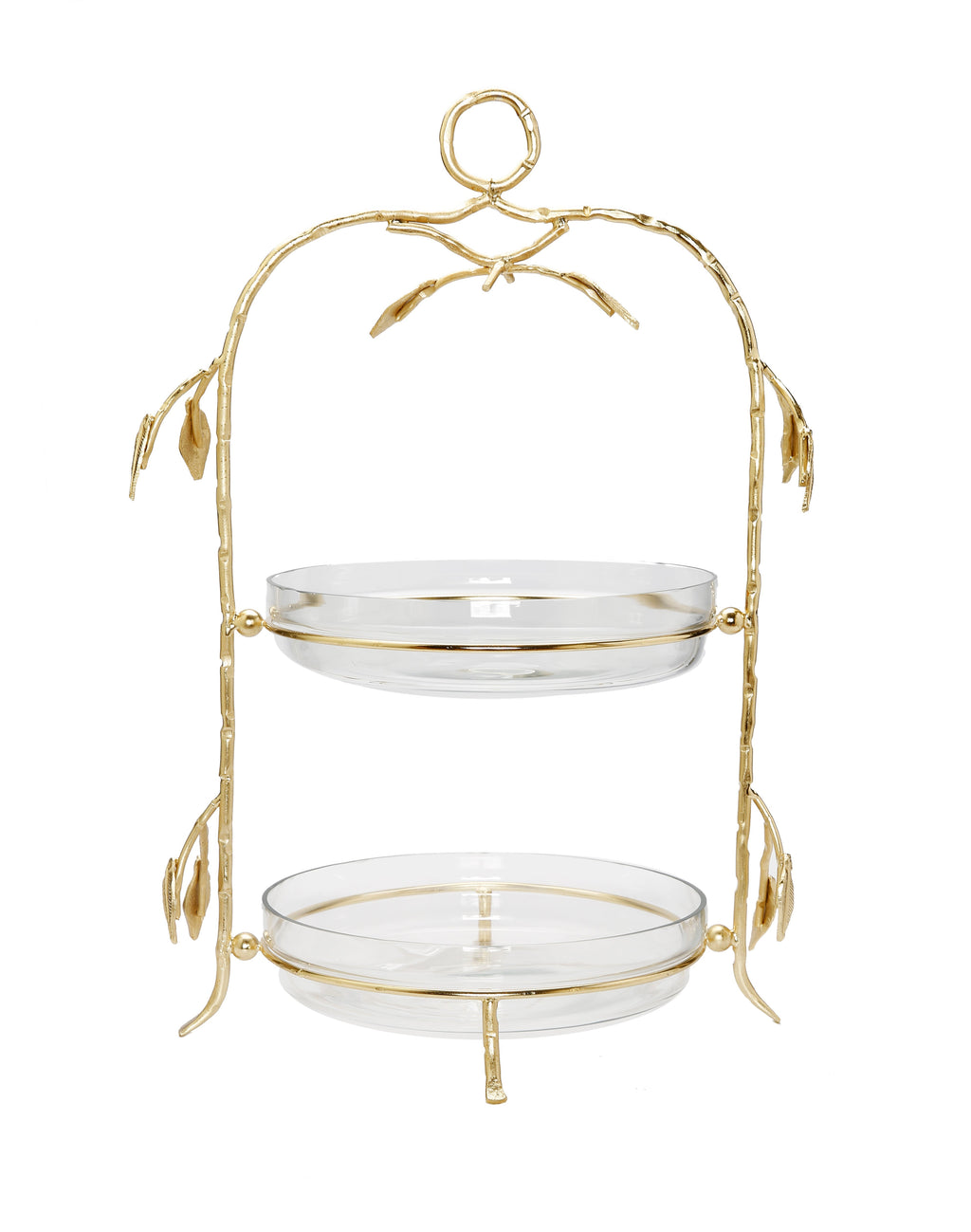 2 Tiered Centerpiece Glass with Gold Leaf