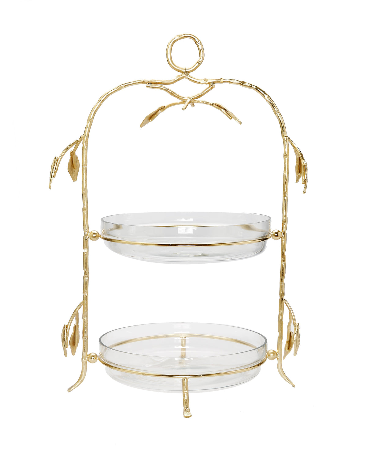 2 Tiered Centerpiece Glass with Gold Leaf