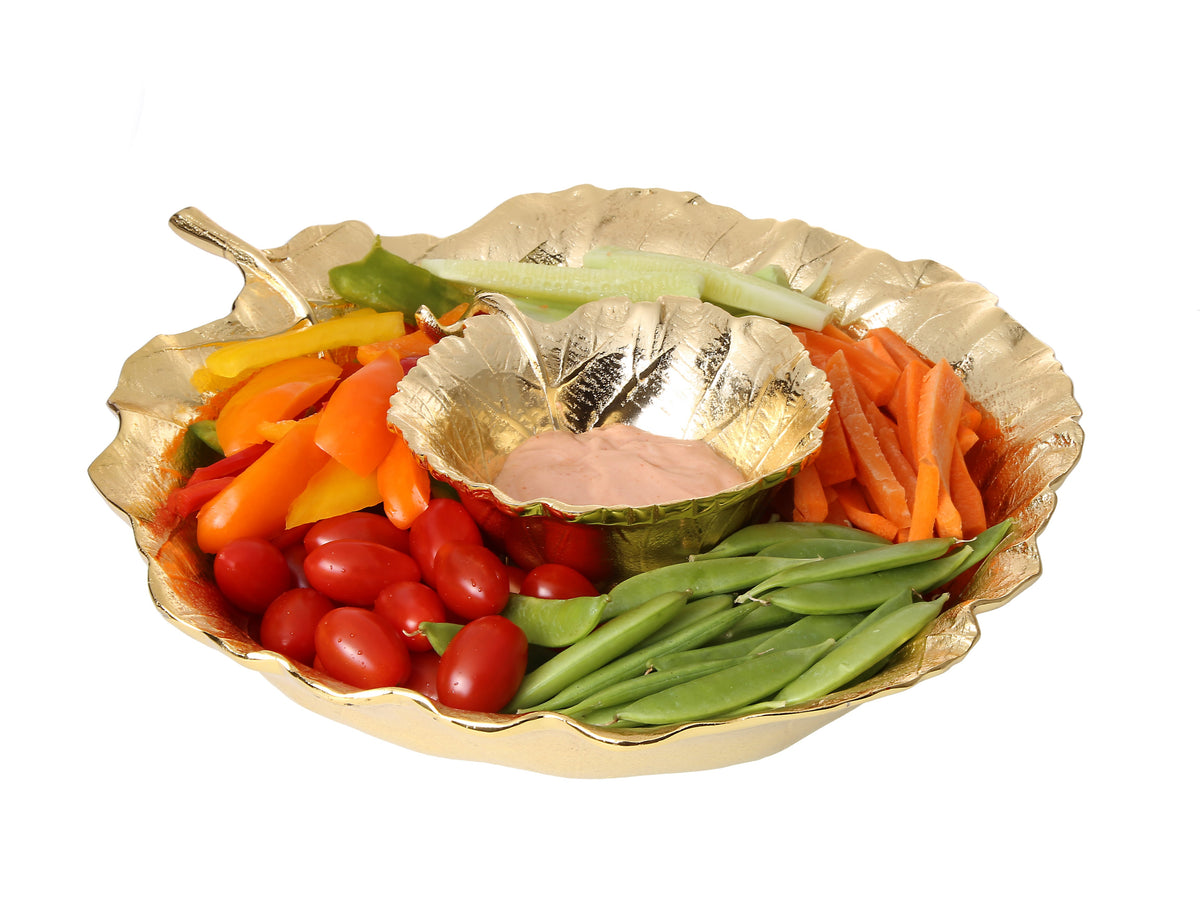 Gold Leaf Shaped Chip & Dip Bowl - 12.25"L X 14"W X 2.5"H