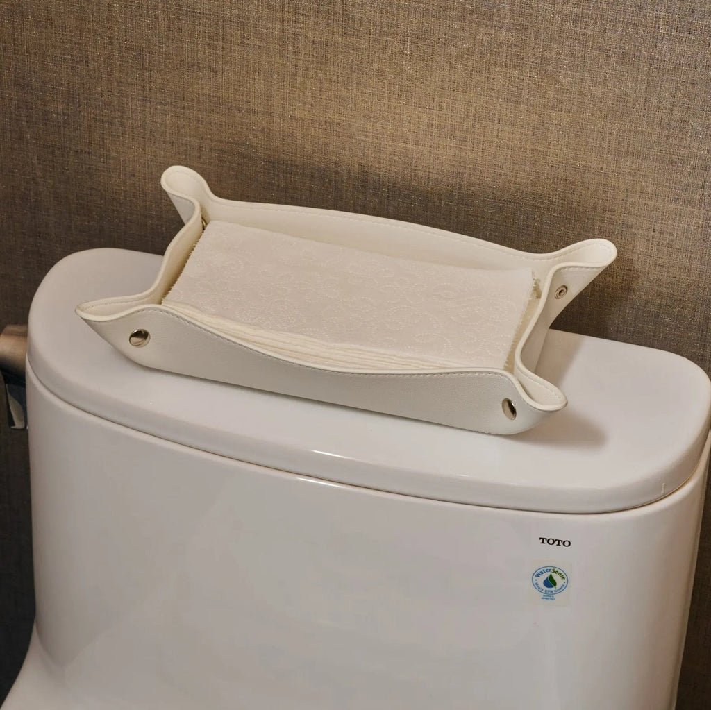 Leather Shabbos Toilet Paper / Tray Guest Towel / Multi - purpose Tray (Black) - Waterdale Collection