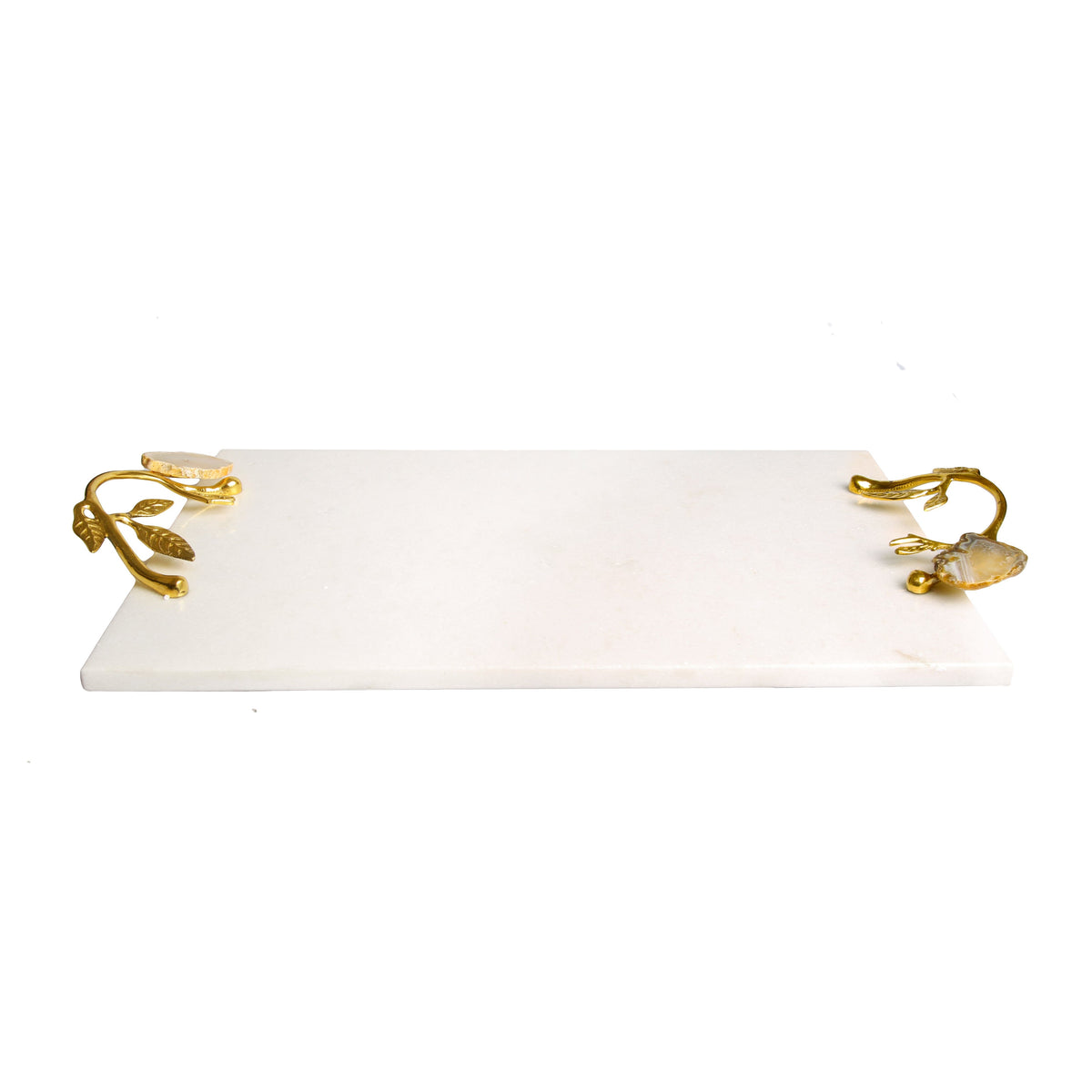 Marble Challah Tray With Agate Stone Handles - 16.25"L X 9"W X 2"H