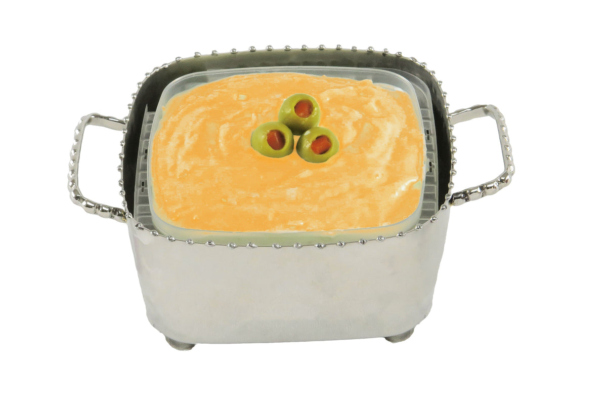 Large Nickel Beaded Square Container Bowl with Spoon