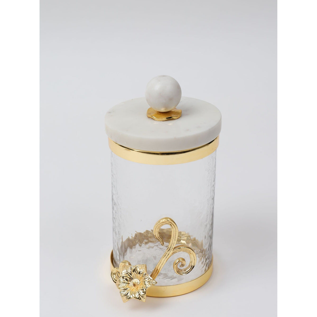 Medium Glass Canister with Gold Design and Marble Lid