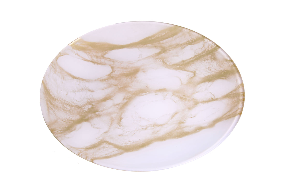 Set Of 4 Gold-White Marble Plates - 8.25"D