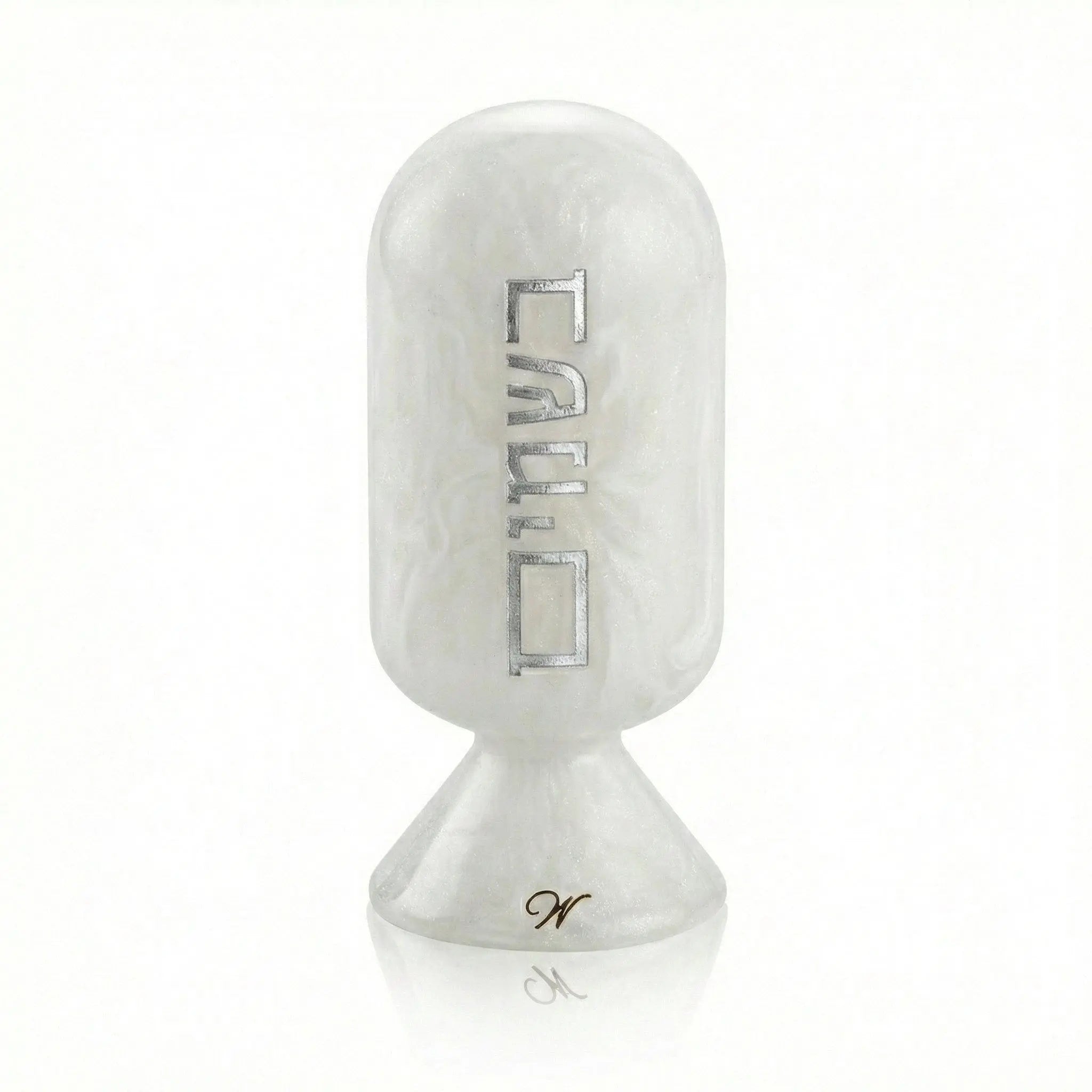 White resin besamim cloche with metal accents, featuring an elegant pedestal base design for Shabbat and holiday use.