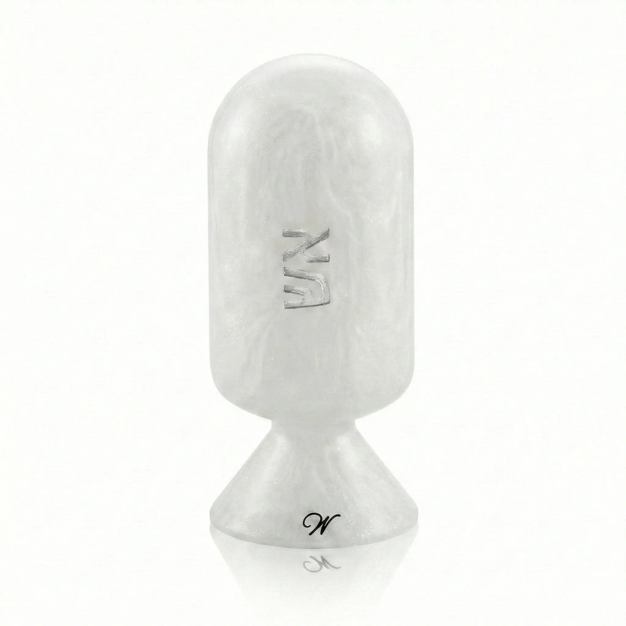 White resin match cloche with metal base by Waterdale Collection, featuring minimalist design for Shabbat and holiday use.