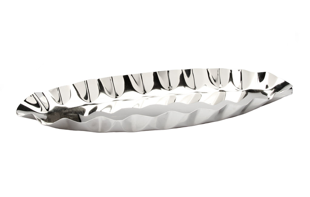 Boat Shaped Stainless Steel Dish with Rippled Design