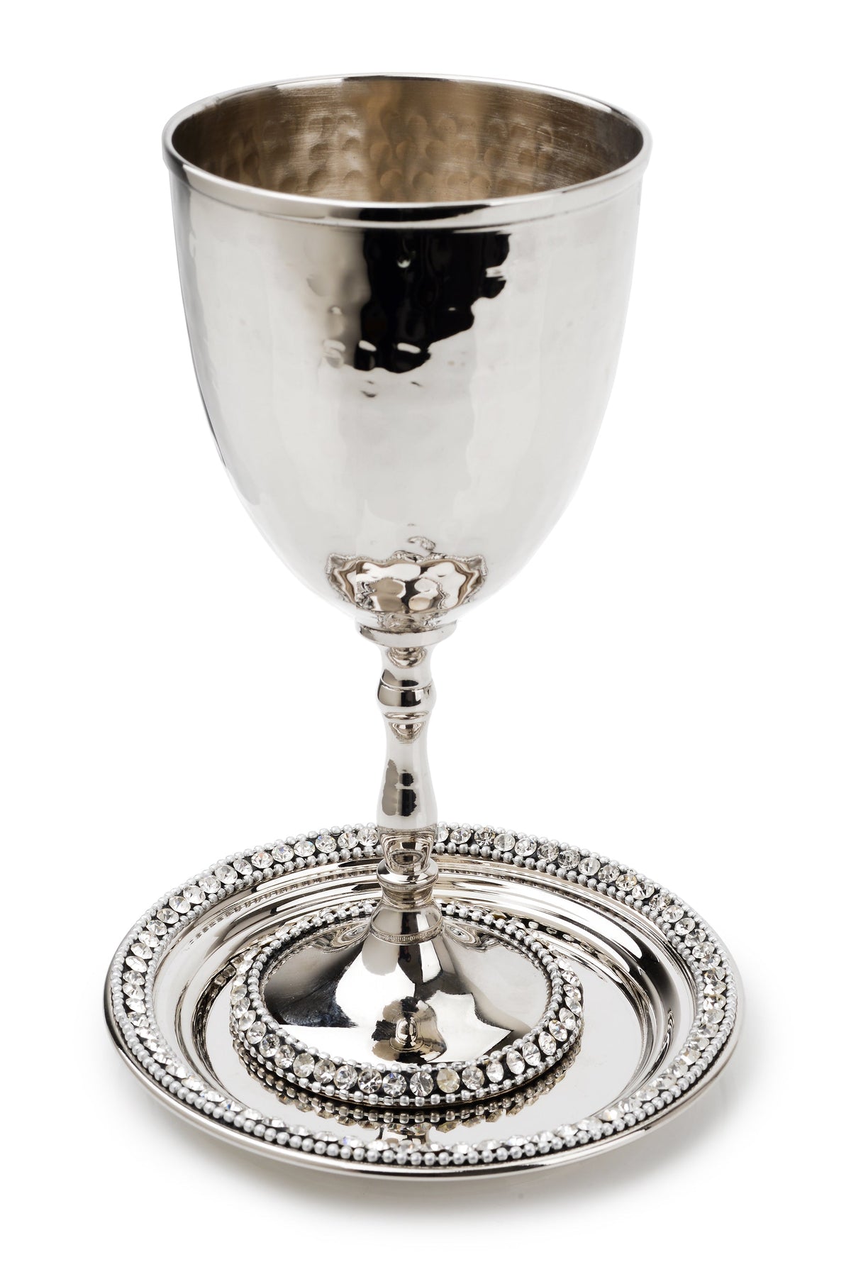 Stainless Steel Kiddush Cup and Tray with Crystal Beads