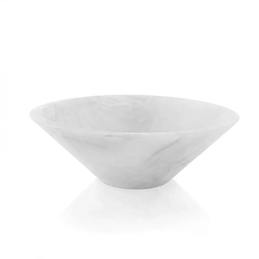 Small white resin round bowl with sloped sides, perfect for serving dips or displaying on a table.
