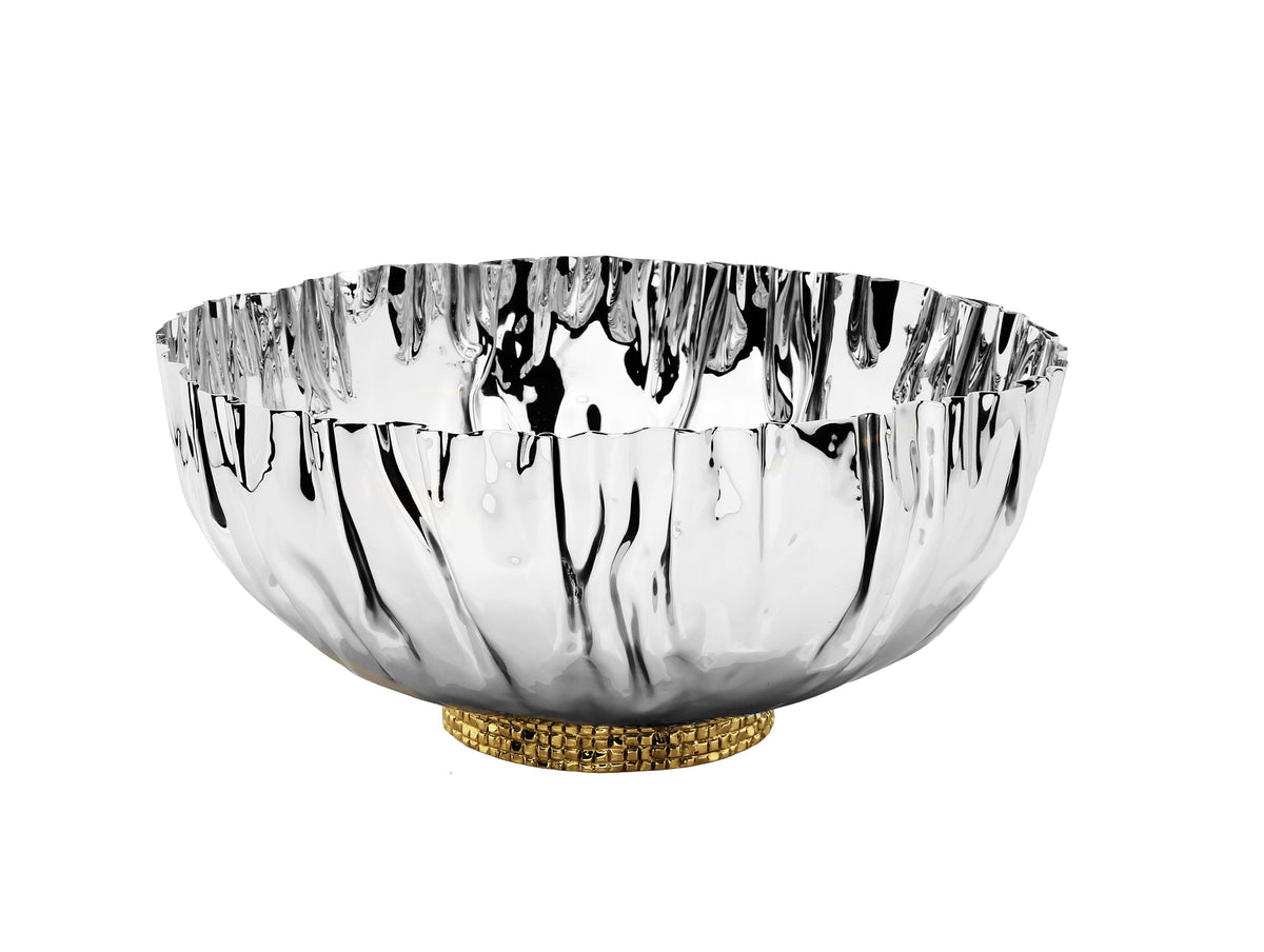 Stainless Steel Crumpled Bowl with Gold Mosaic Base