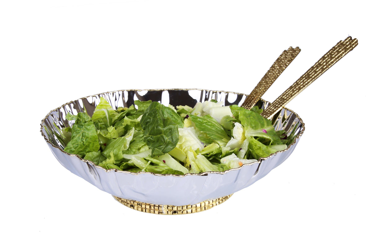 Stainless Steel Crumpled Bowl With Mosaic Base 11"D X 3.5"H