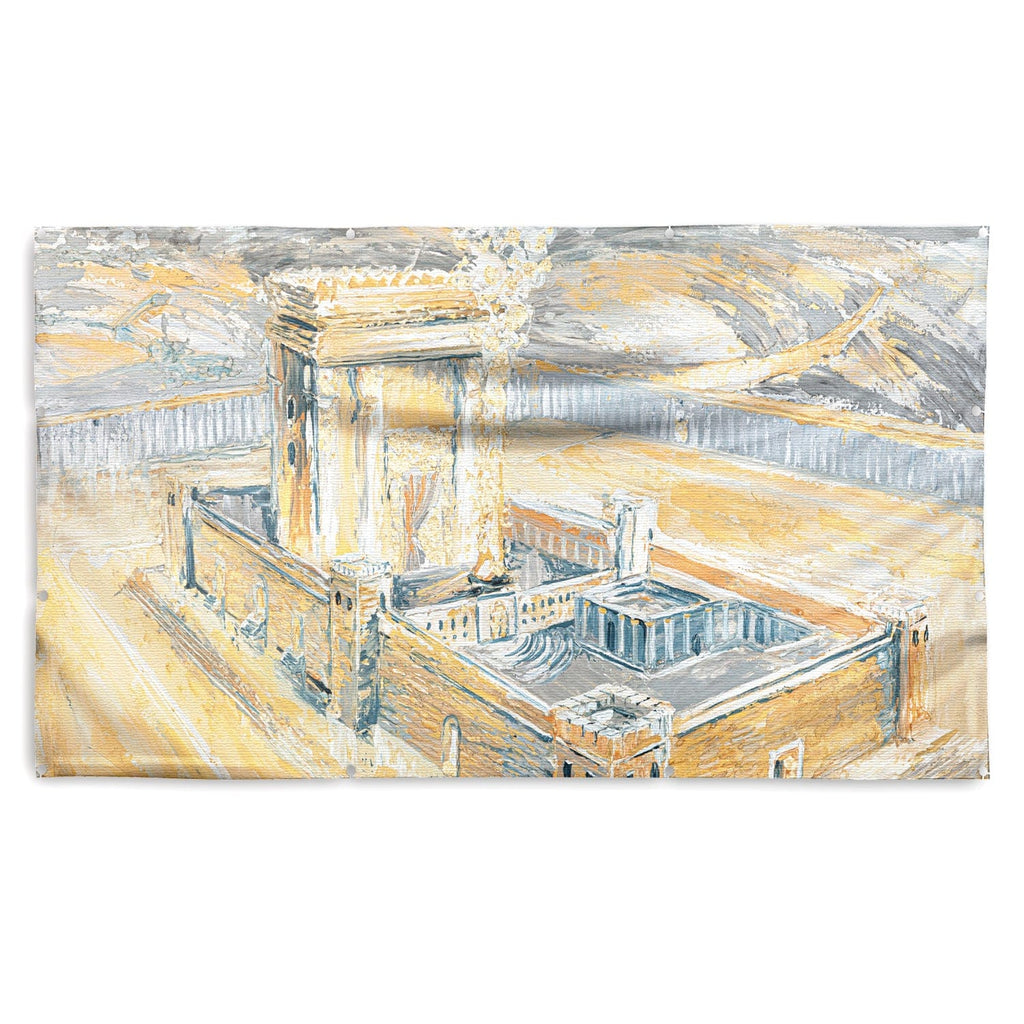 Bais Hamikdash of Gray & Gold Vinyl Sukkah Decoration - Waterdale Collection