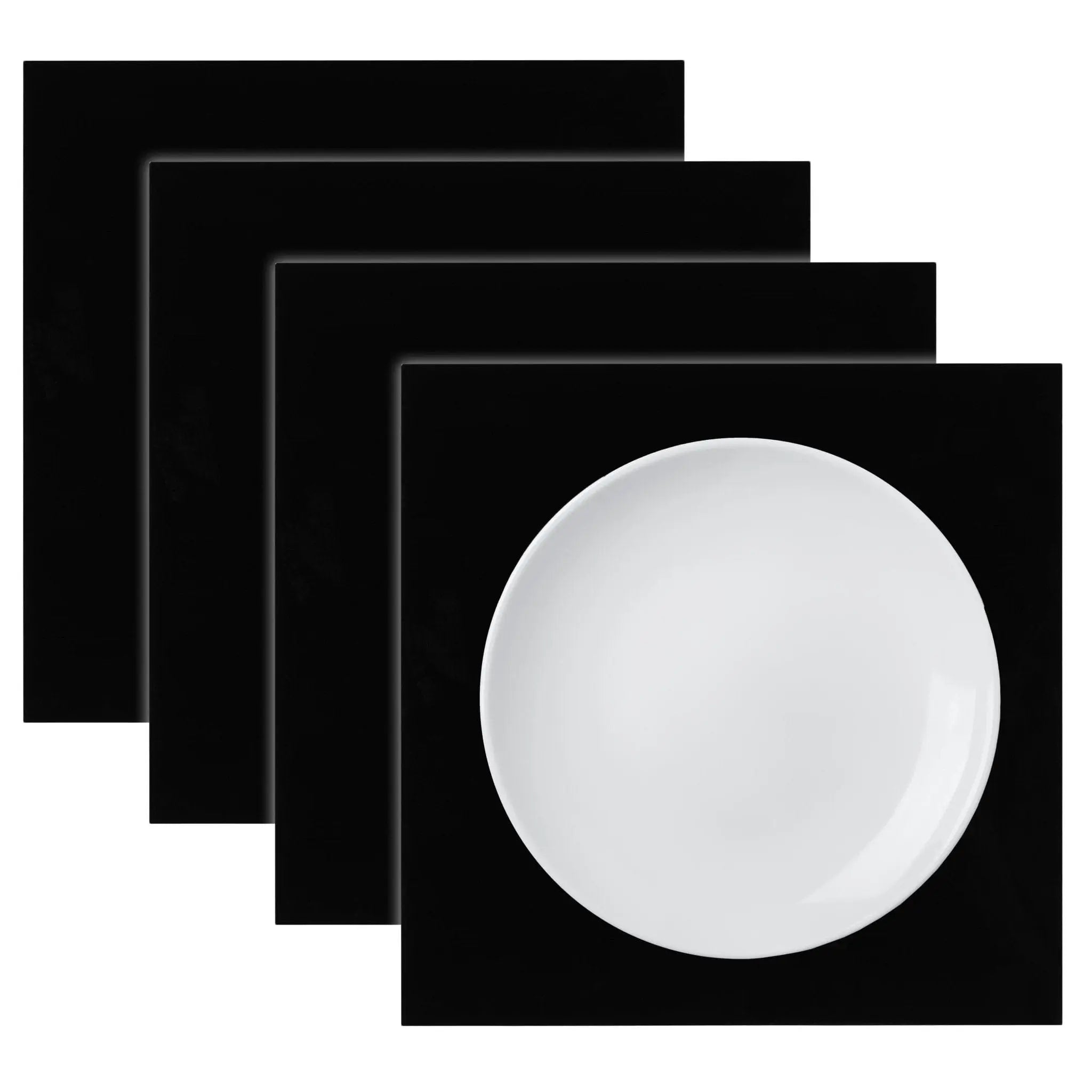 Black charger plate with white center, elegant table setting accent from Waterdale Collection
