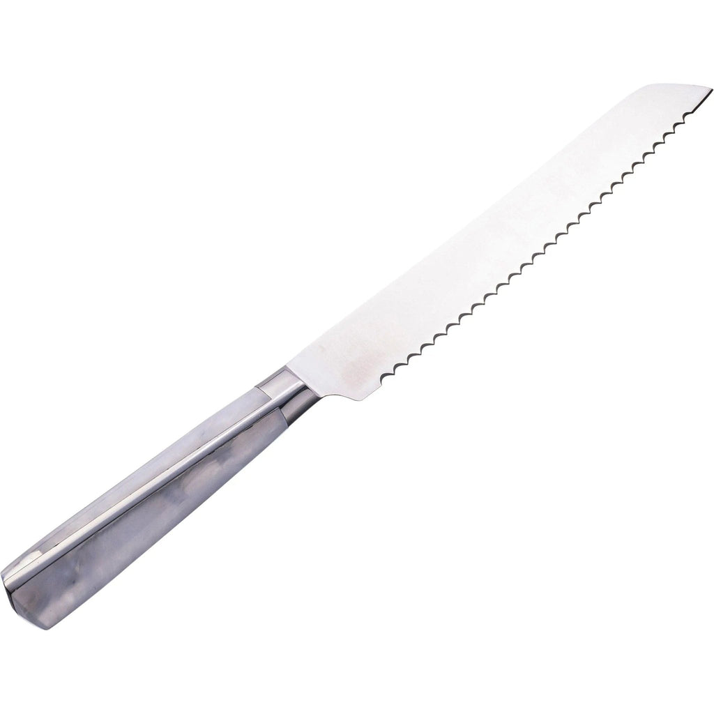 Waterdale Collection bread knife with white handle and serrated blade for slicing bread and baked goods.
