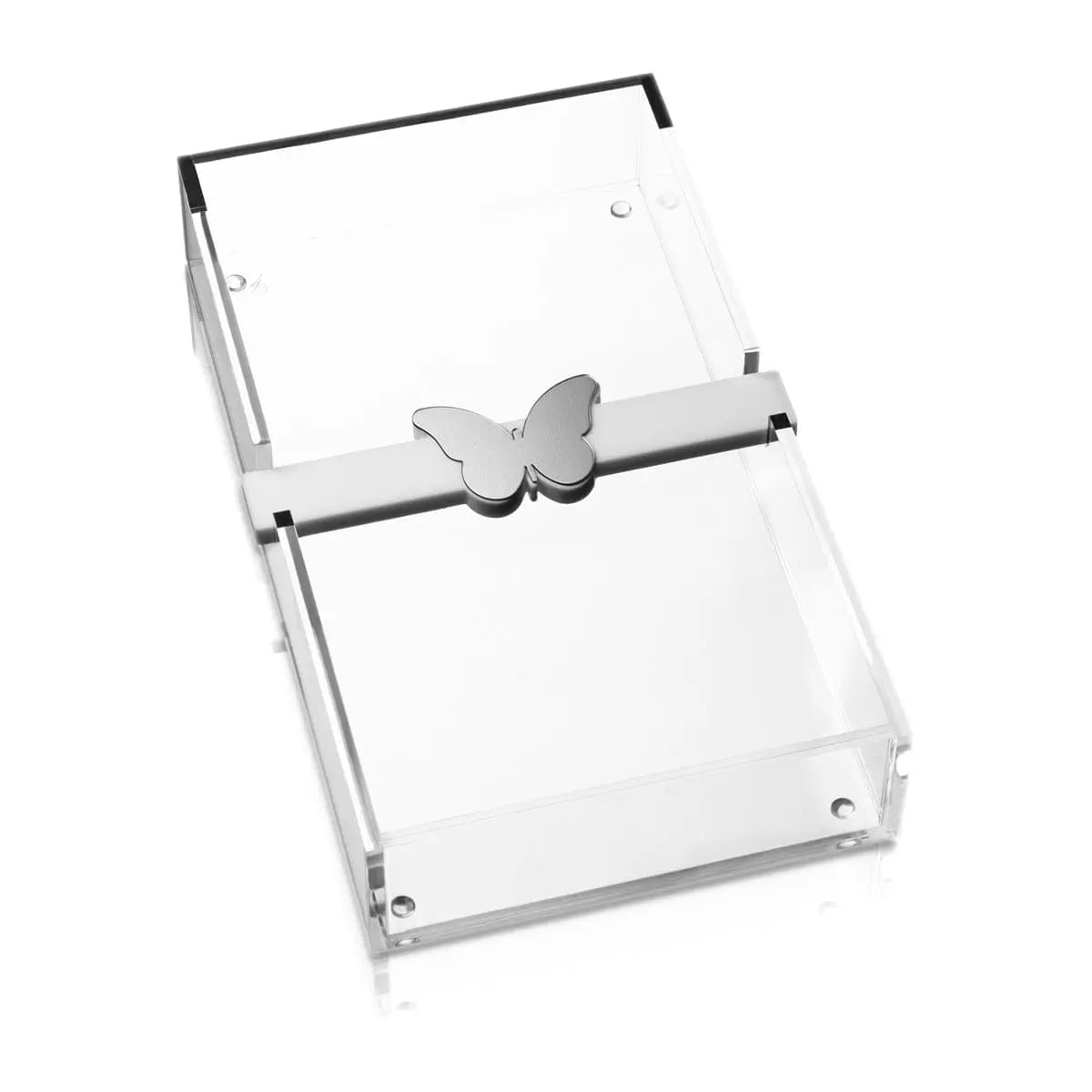 Clear acrylic butterfly paper towel holder with silver metal butterfly clip, designed for tabletop use by Waterdale Collection.
