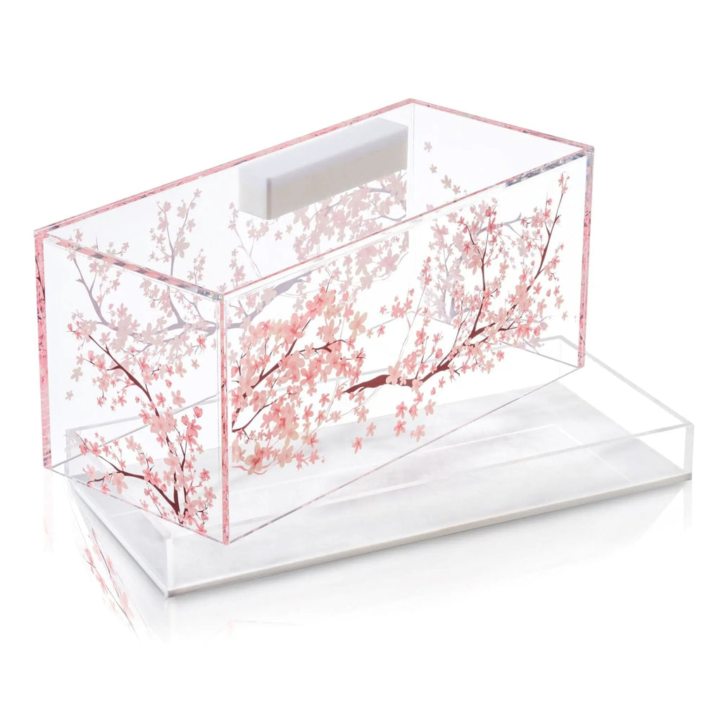 Cherry Blossom Cake Dome with clear acrylic base and pink floral painted design, perfect for serving and displaying baked goods.