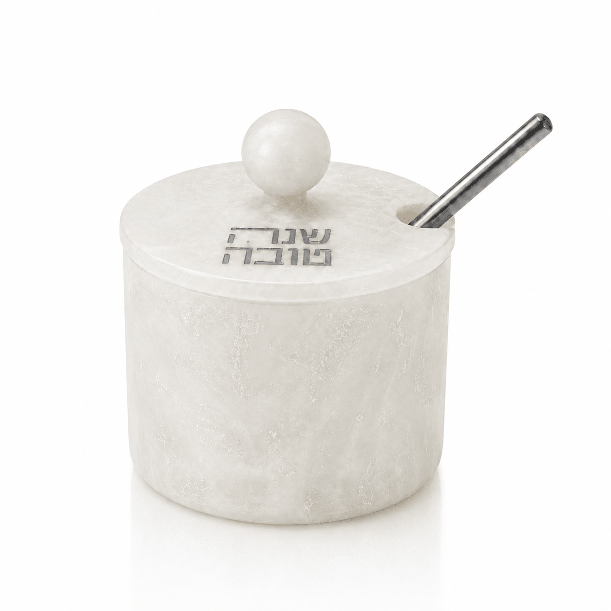 Silver Classic Round resin honey dish for a Rosh Hashana table