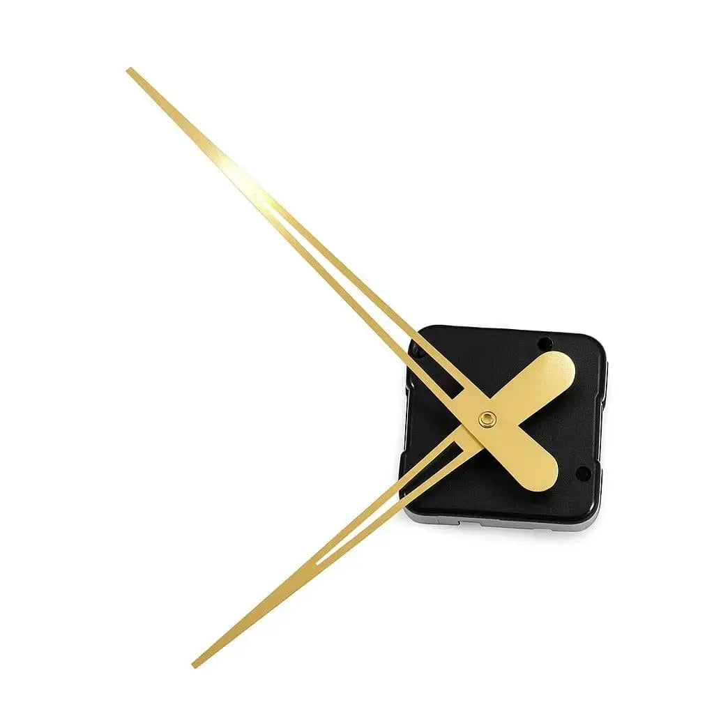Gold and black clock mechanism replacement hands with square black face and gold X design detail