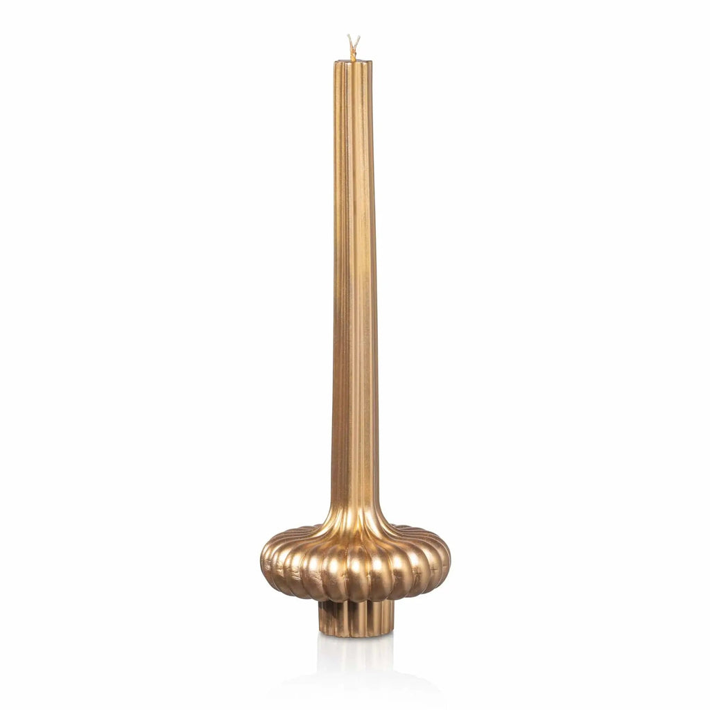 Tall brass Column Havdalah Candle with ridged base and wooden stem by Waterdale Collection