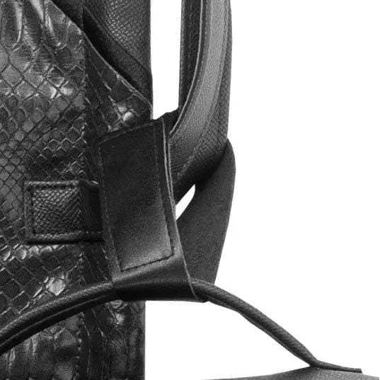 Black leather lulav case with crystal texture detail and adjustable shoulder strap for Sukkot holiday storage.
