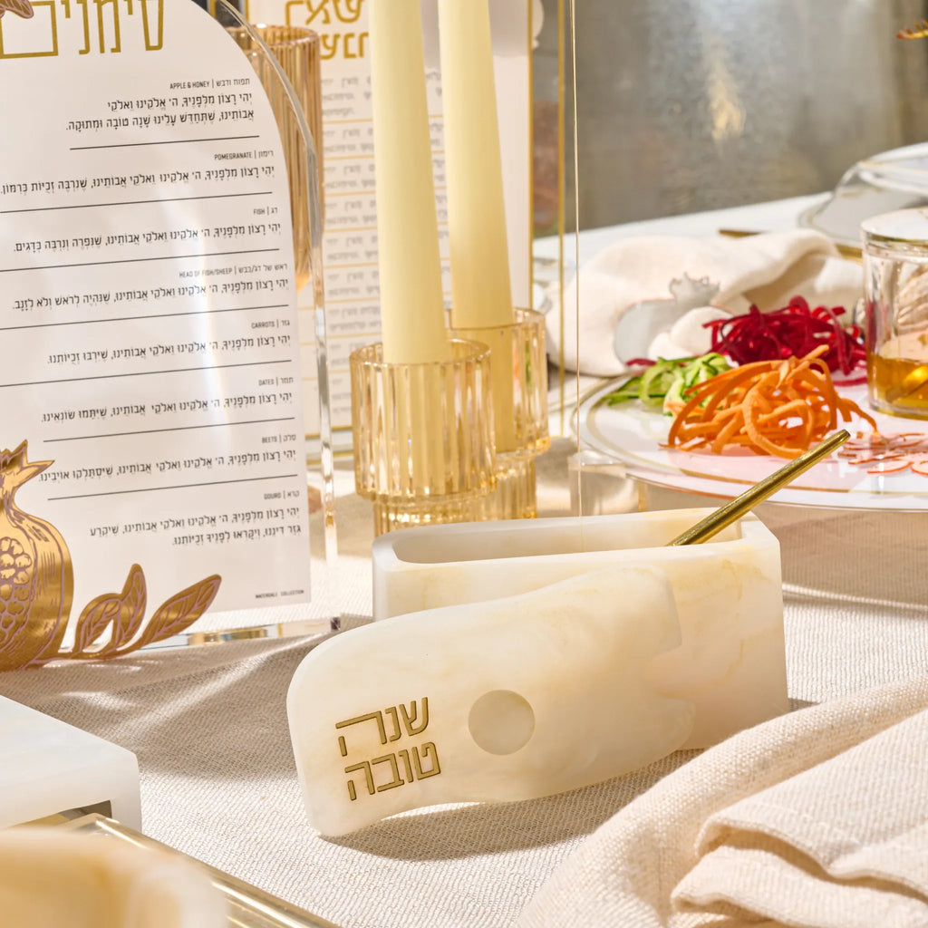 Curve resin honey dish on a Jewish New Year table setting
