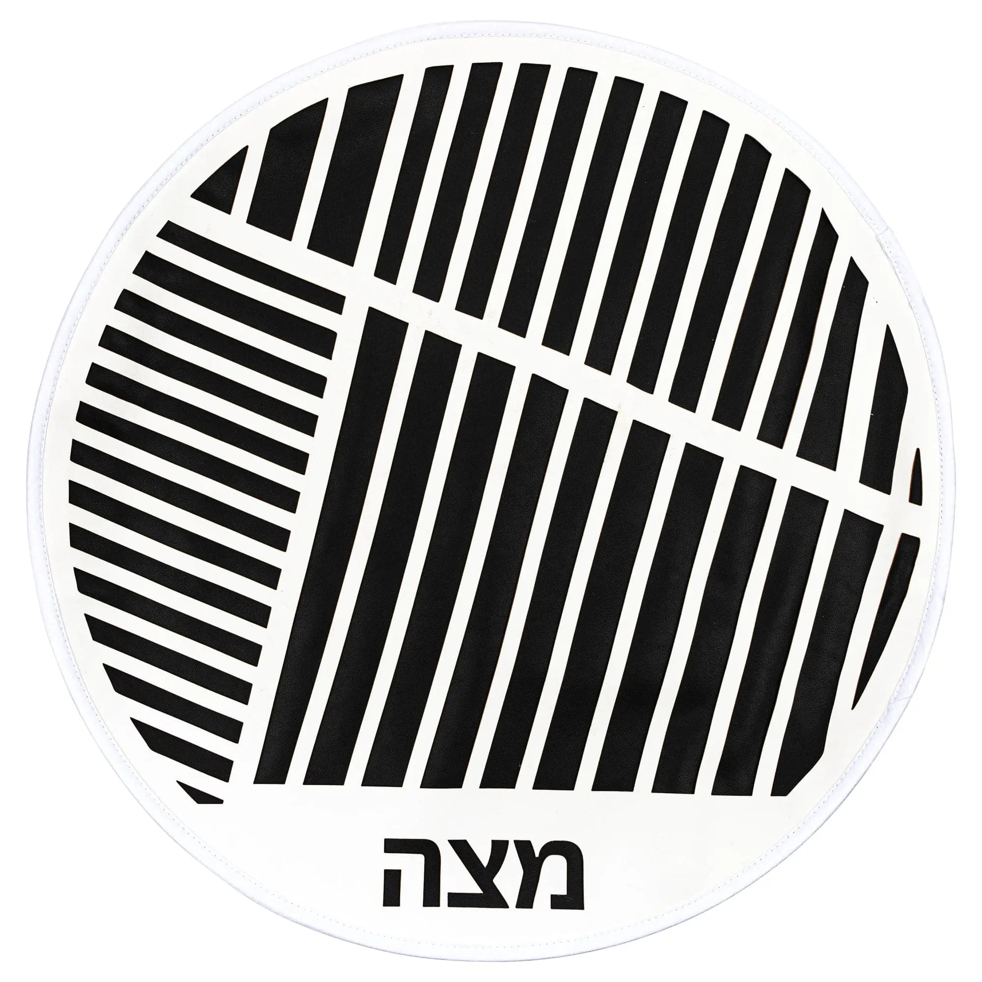 Black leather Diagonal Laser Cut Pesach Set by Waterdale Collection with geometric striped pattern design for holiday table settings.
