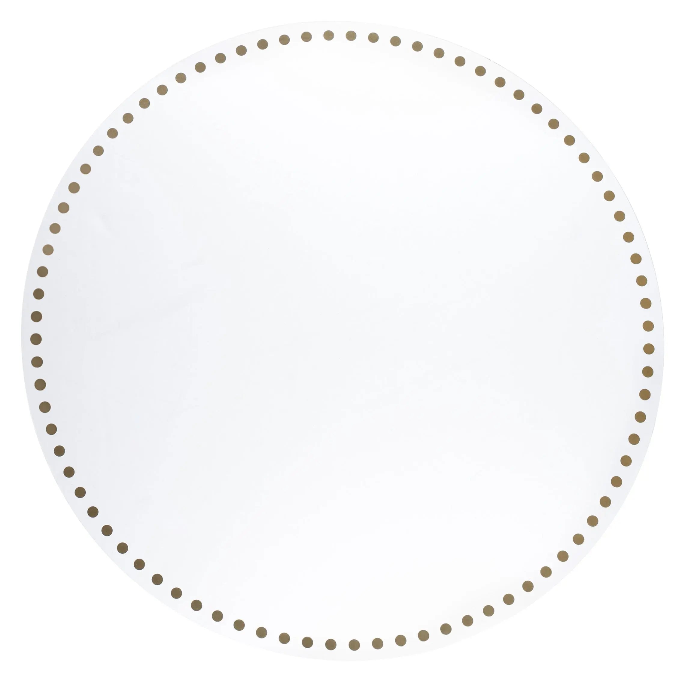 Dot Border Charger with silver dotted rim on white background, elegant table charger by Waterdale Collection.
