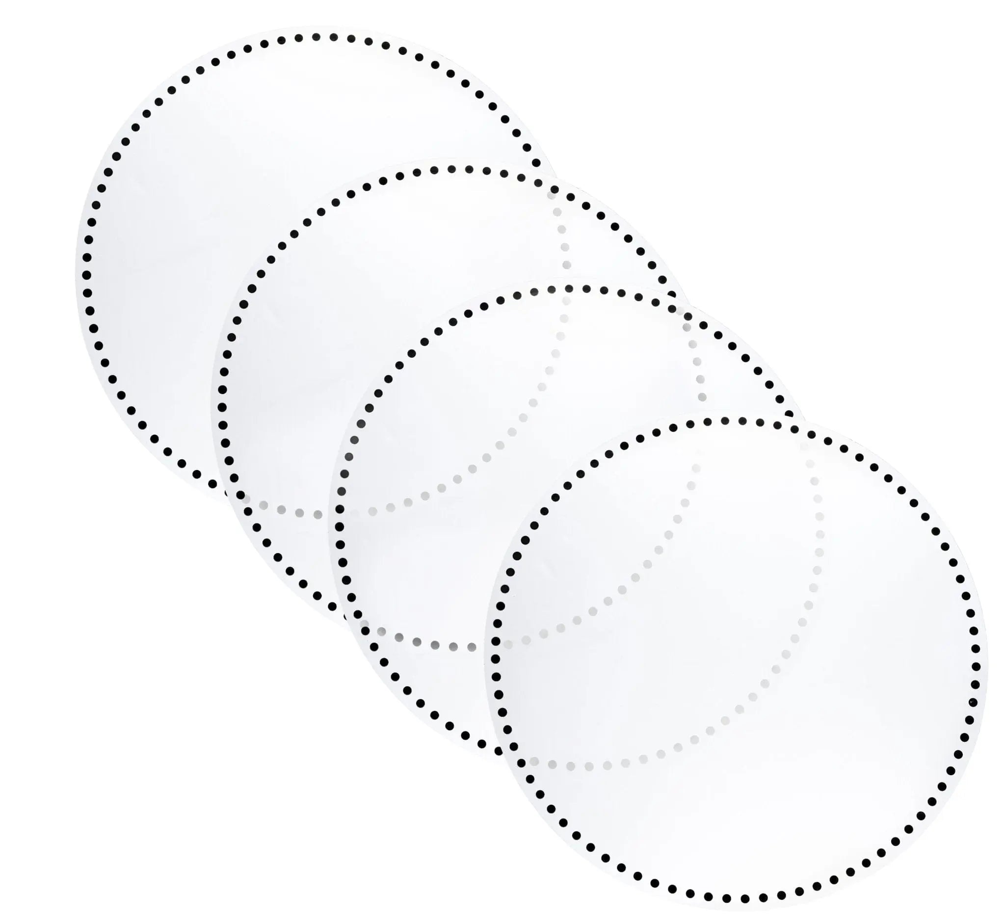 Four nested Dot Border Chargers in silver, displaying the elegant dotted rim design stacked in graduated sizes by Waterdale Collection.