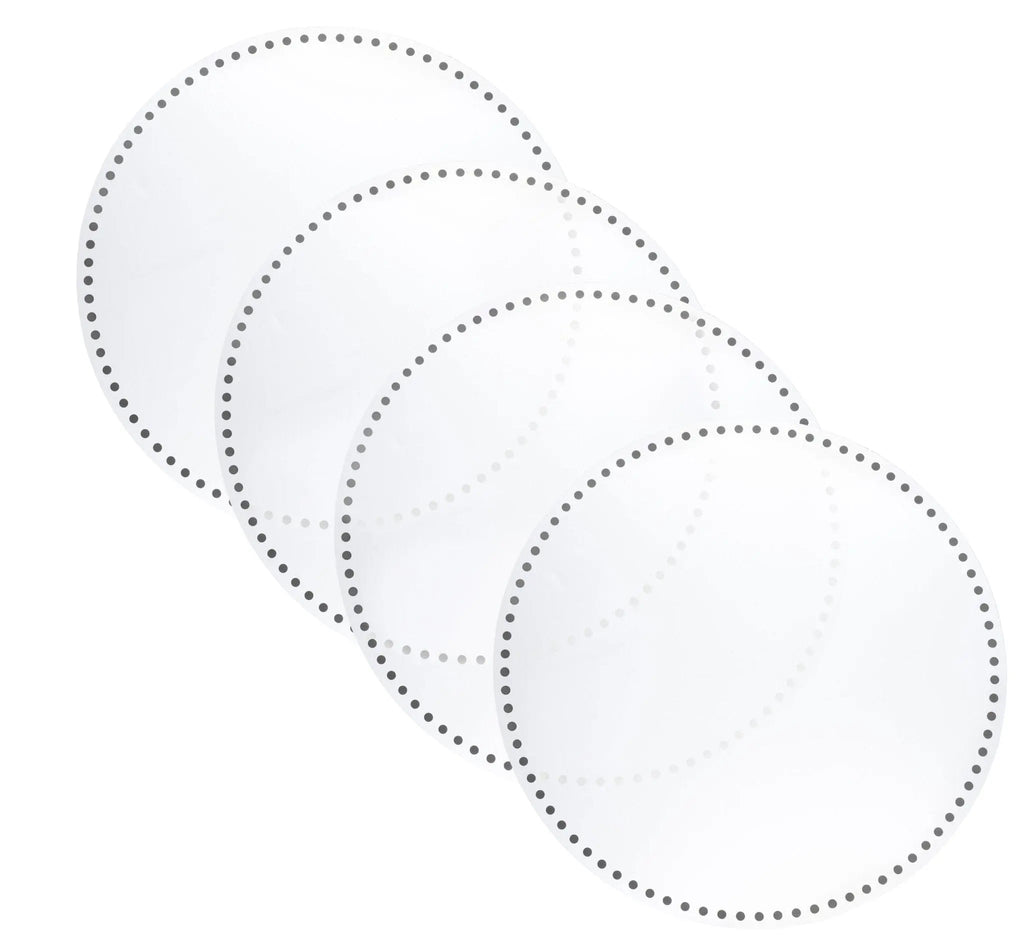 Dot Border Chargers in silver, featuring nested circular plates with decorative dotted edges, perfect for elegant table settings.