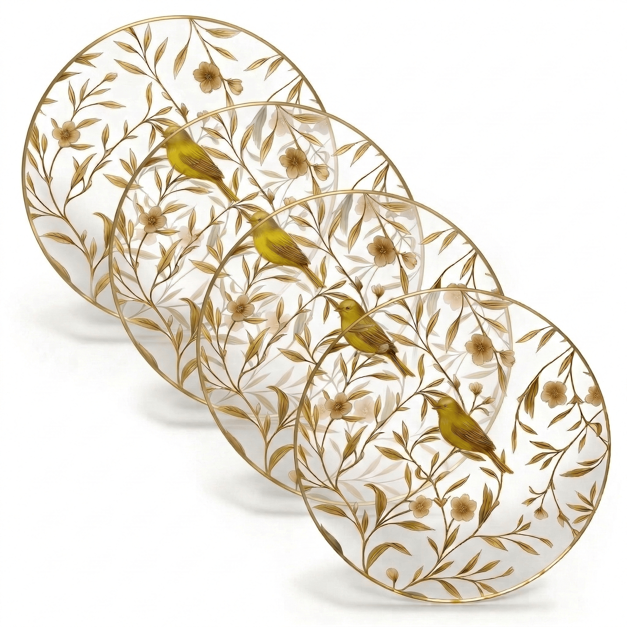 Floral bird charger plates with gold botanical design – Waterdale Collection
