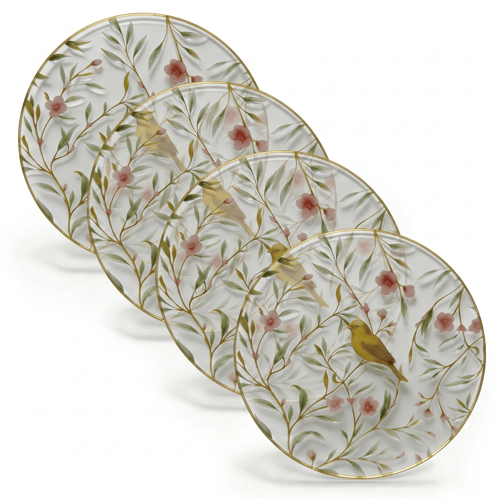 Floral bird charger plates with pink flowers and botanical design – Waterdale Collection