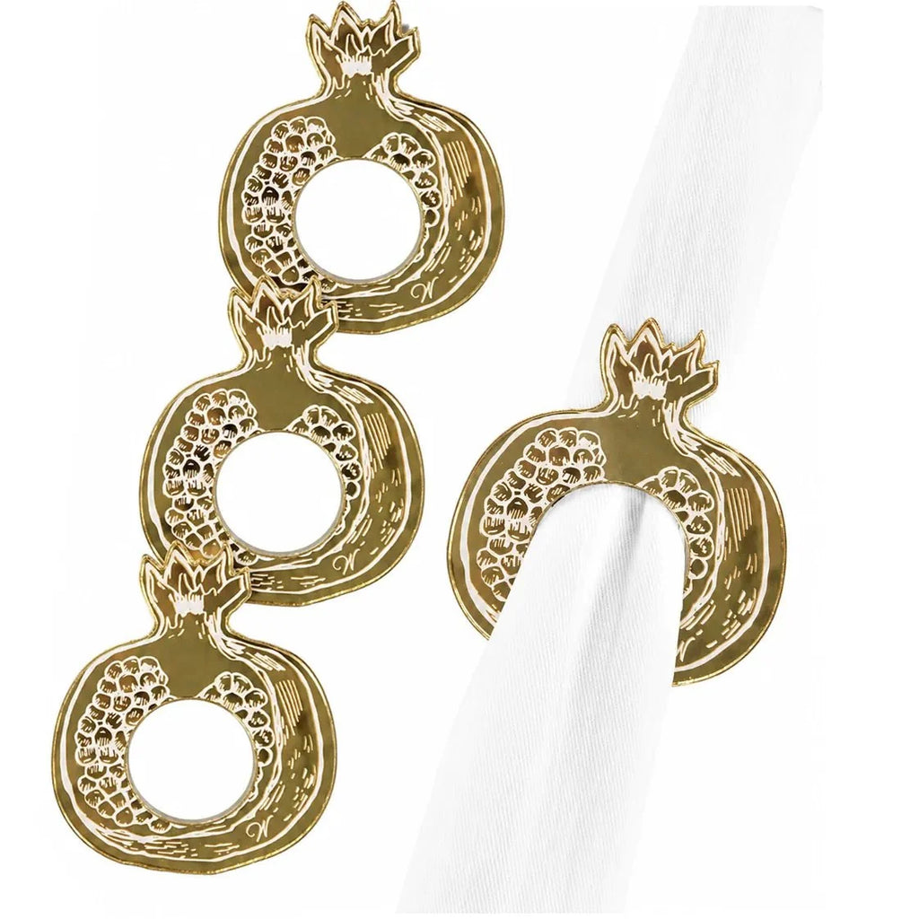 Gold pomegranate napkin rings in Lucite, set of 4, from Waterdale Collection