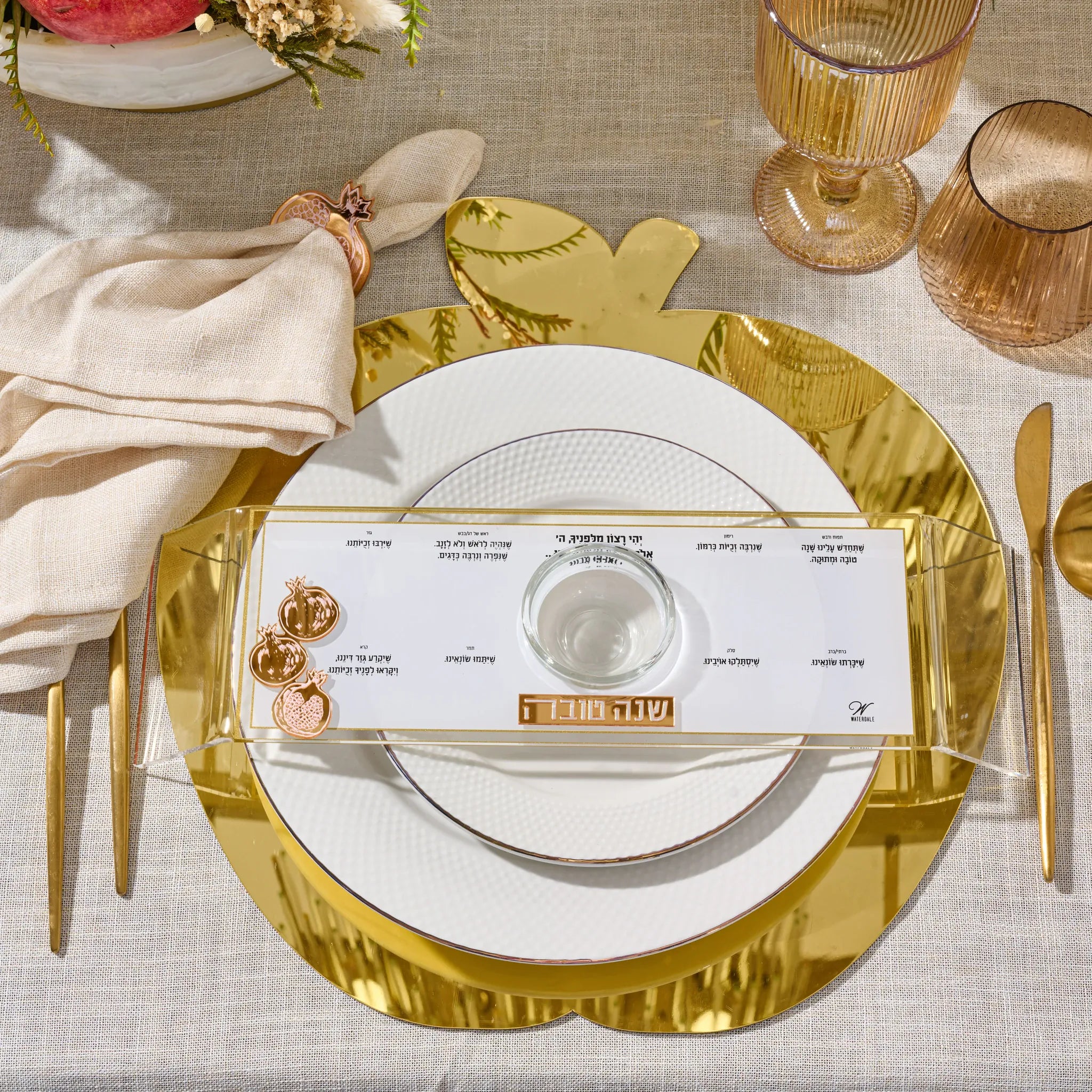 Pomegranate napkin ring in 5mm gold mirror Lucite for Rosh Hashana