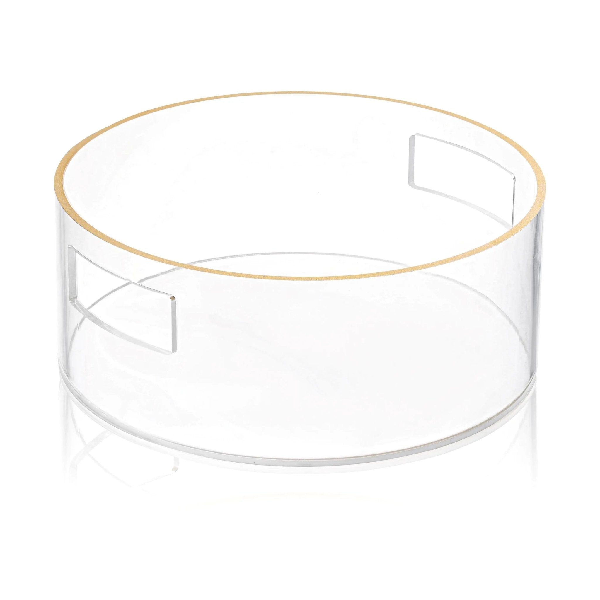 Clear glass washing bowl with metallic gold rim and matching cup, classic tabletop design for Pesach.