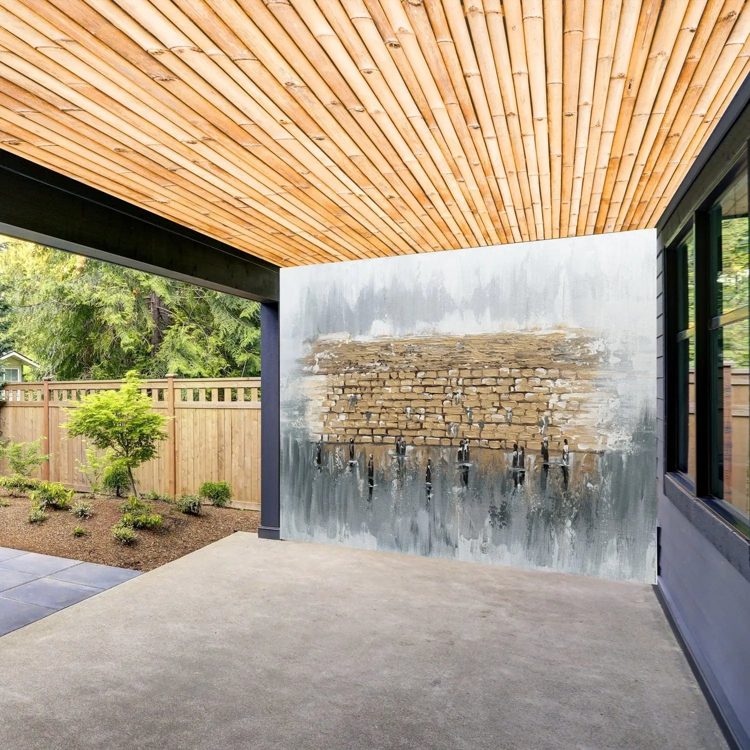 Kosel Reflected in Prayer vinyl sukkah decoration featuring a serene water reflection landscape design for Sukkot holiday decor.