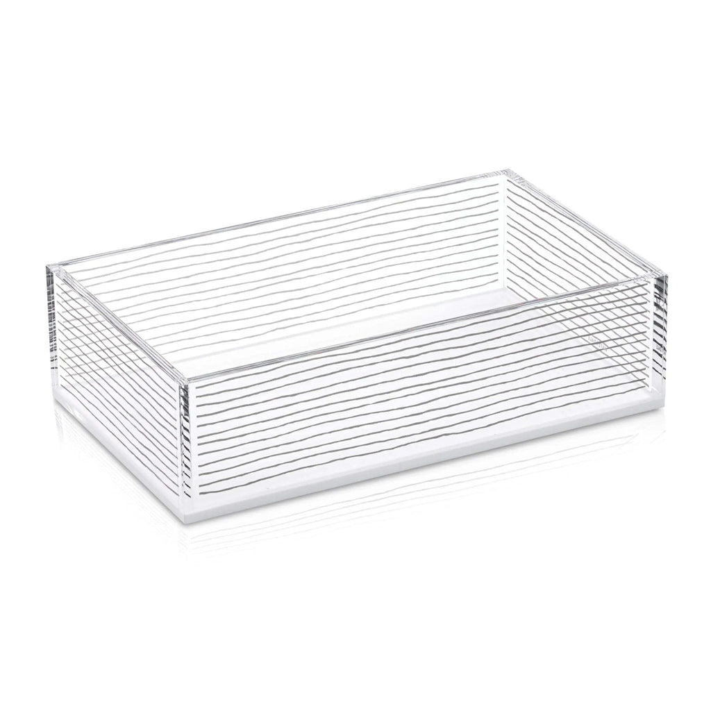 Clear acrylic KS Inspired Guest Towel Holder with horizontal ribbed texture, ideal for bathroom vanity or tabletop organization.