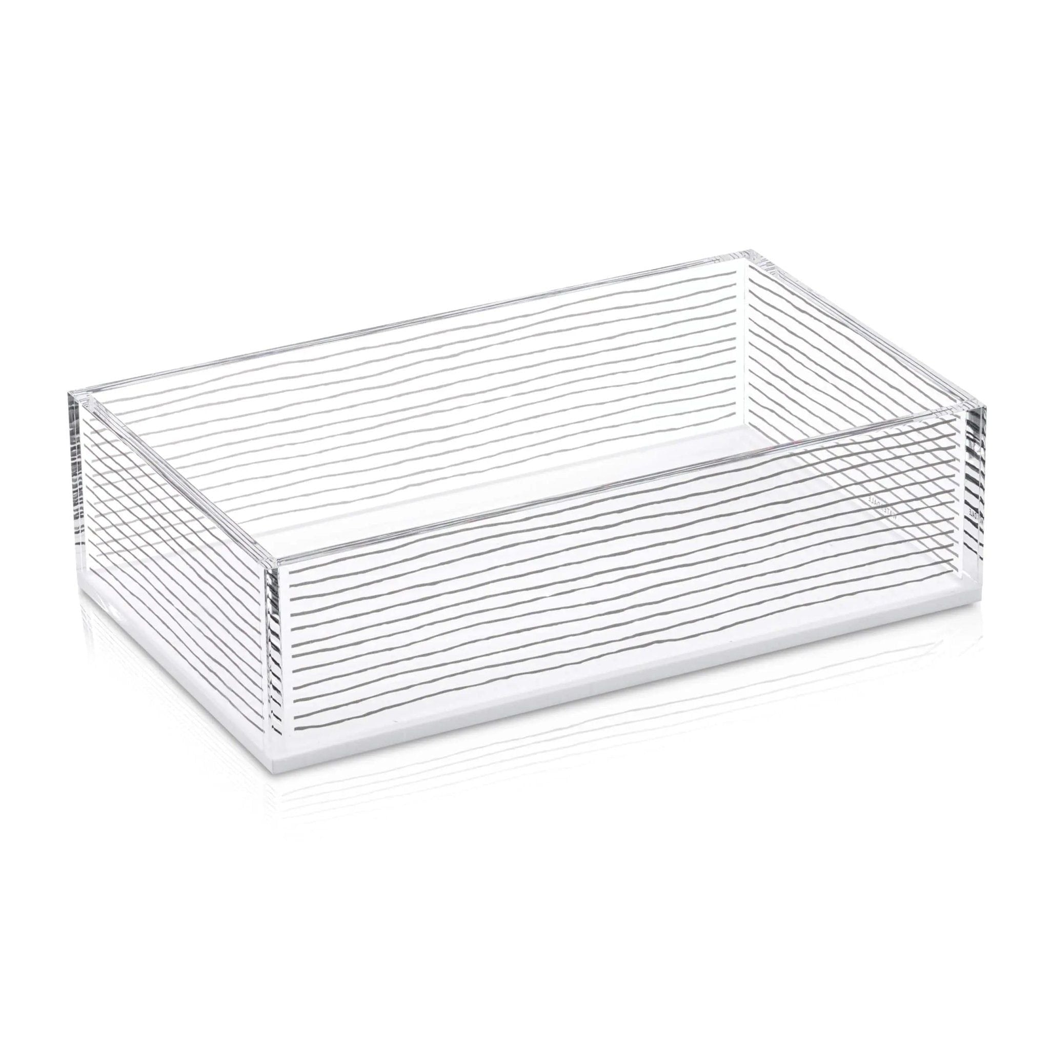 Clear acrylic KS Inspired Guest Towel Holder with horizontal ribbed texture, ideal for bathroom vanity or tabletop organization.