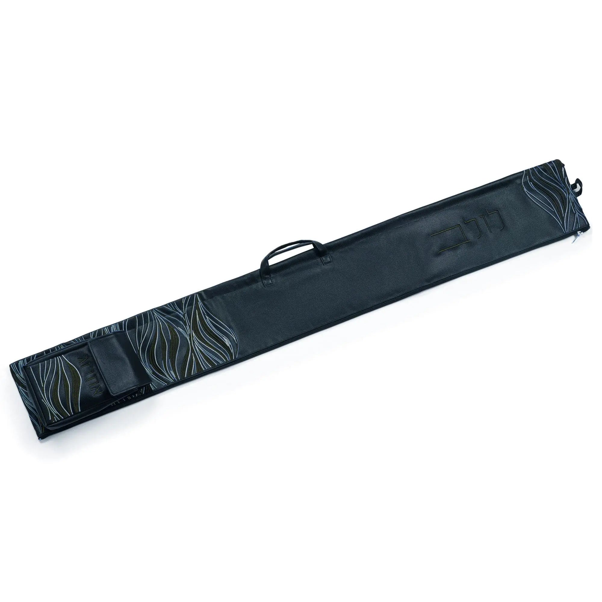 Black leather Lace Lulav and Esrog Case with textured weave pattern and carrying handle for Sukkot holiday storage.